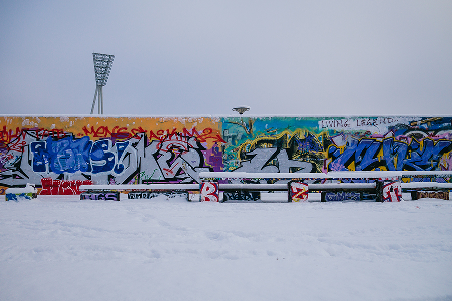 Berlin graffiti wall in snow