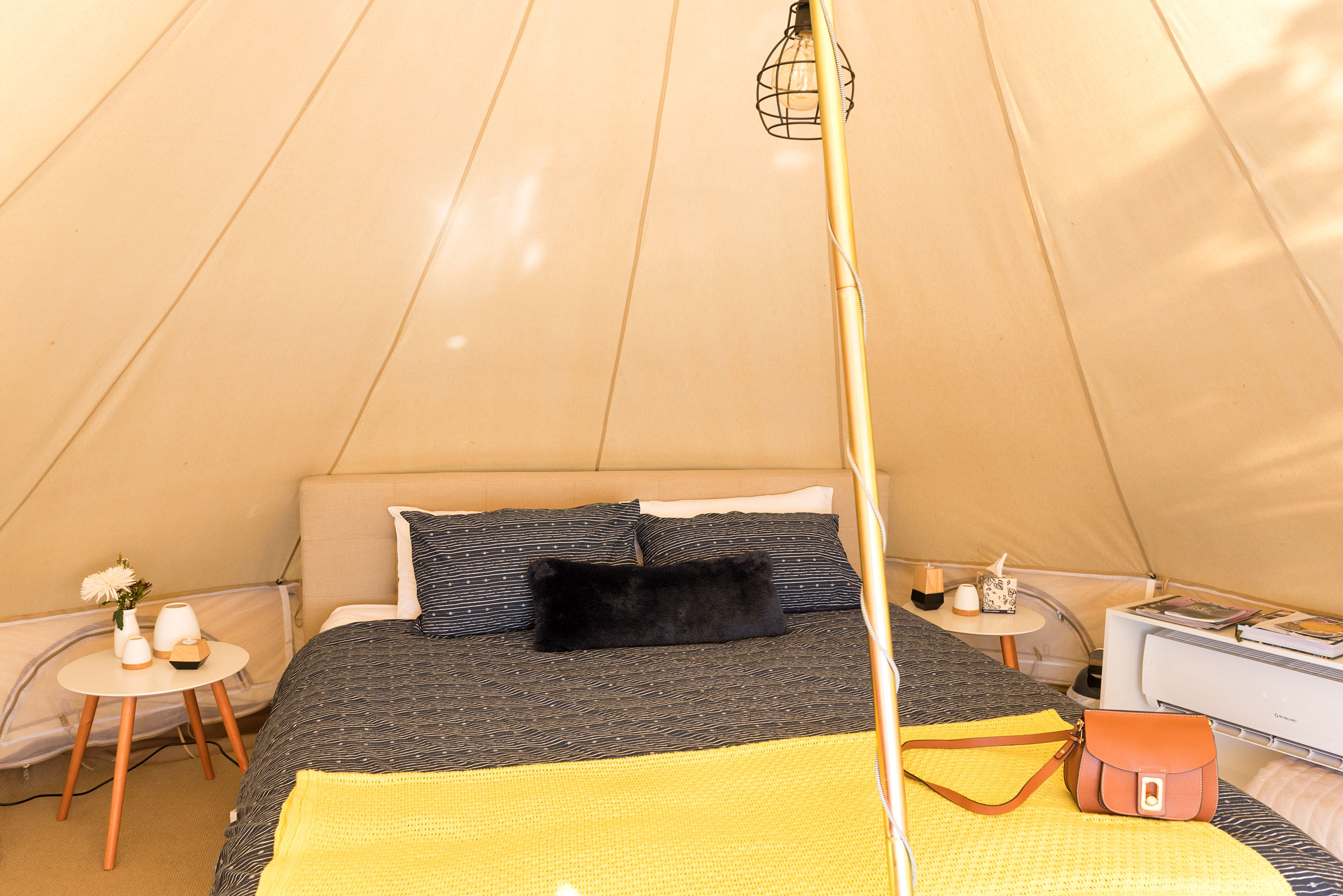 Grapevine Glamping, Cofield Wines, Rutherglen, Interior of tent